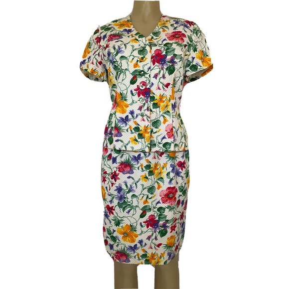 Albert Nipon Skirt Suit 2 pc Set Blazer Jacket Pencil Floral Short Sleev… - Picture 2 of 10